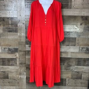 LOFT Ann Taylor Red Tiered Ruffle MIDI Dress Size XL